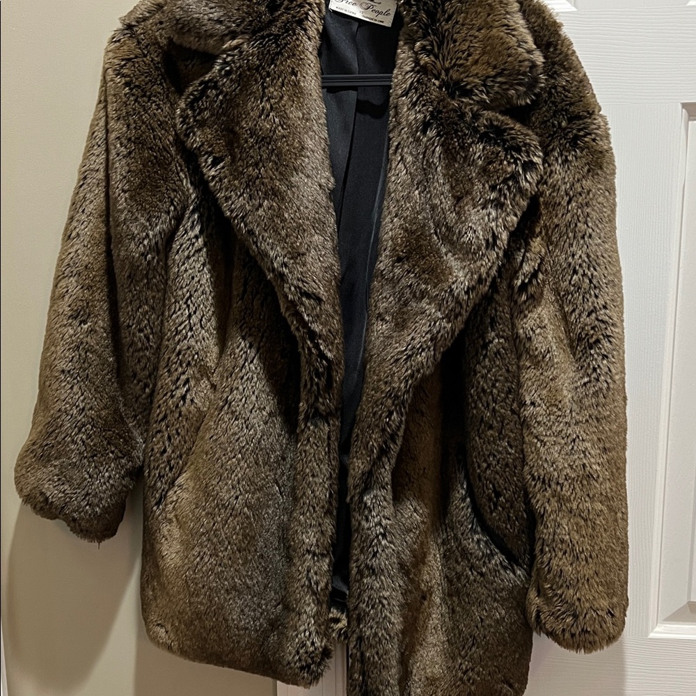 Free People Faux Fur Coat in Brown and Black